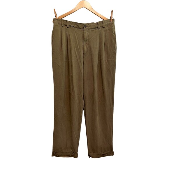 Tommy Bahama Men's Silk Dress Pants Relaxed Brown Olive Green Cuffed  Pleated 35 - Picture 1 of 14